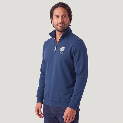 Portugal 1935 Adults Half Zip Cotton Sweatshirt Petrol Blue - Model Front View