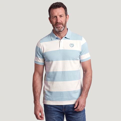 Scotland 1990 Adults Classic Cotton Polo Shirt Sky Blue/White - Model Front View