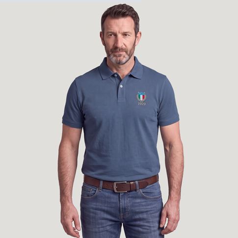 Italy 1929 Adults Classic Cotton Polo Shirt Petrol Blue - Model Front View