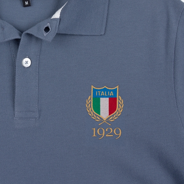 Italy 1929 Adults Classic Cotton Polo Shirt Petrol Blue - Embroidery Detail