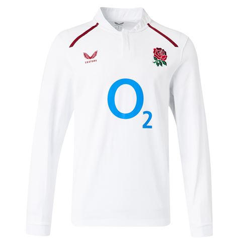 England Mens Home Classic Rugby Shirt Long Sleeve 26/27 Brilliant White - Front View
