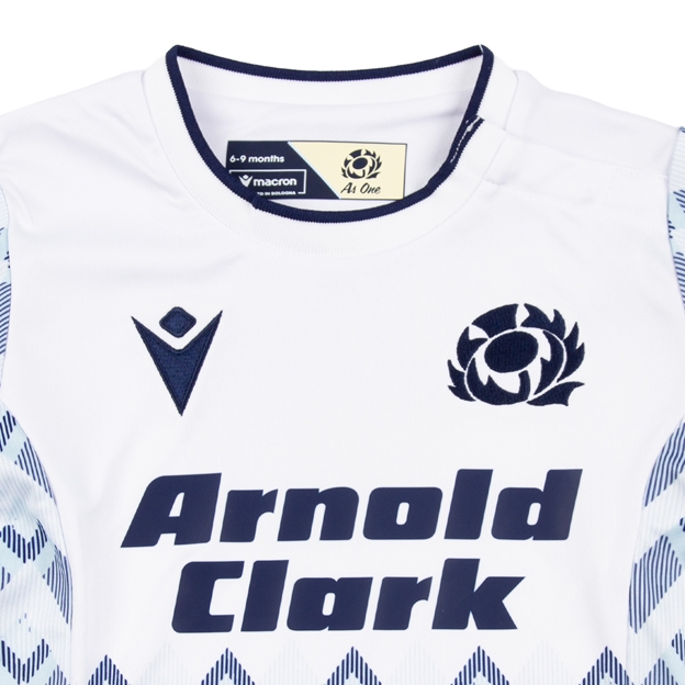 Scotland Babies Away Rugby Shirt 26/27 White, Sand and Navy - Front Close-up View