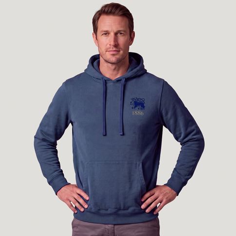 Hong Kong 1886 Hoodie Petrol Blue - Model Front View