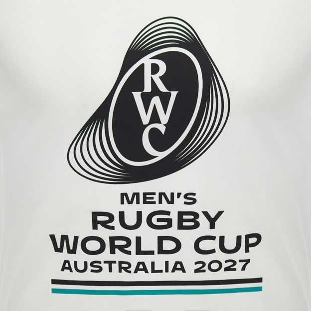 Rugby World Cup 2027 Mens Cotton T-Shirt White/Turquoise - Graphic Close-up