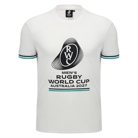 Rugby World Cup 2027 Mens Cotton T-Shirt White/Turquoise - Front View