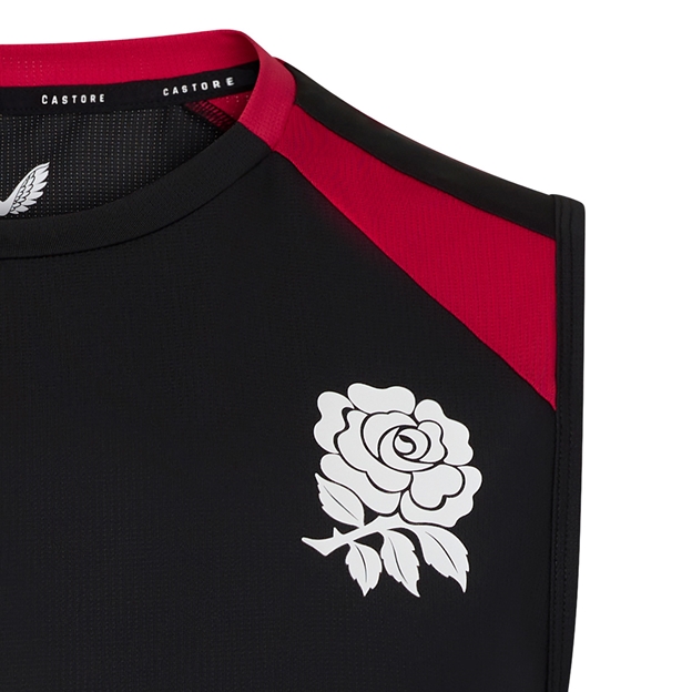 England Mens Performance Vest 26/27 Castore Black - RFU Rose Close-up