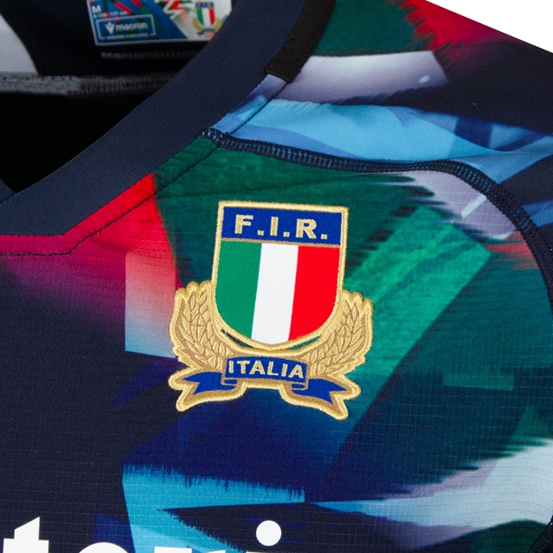 Italy Mens Training Rugby Shirt 26/27 Blue Red & Green - FIR Logo Detail
