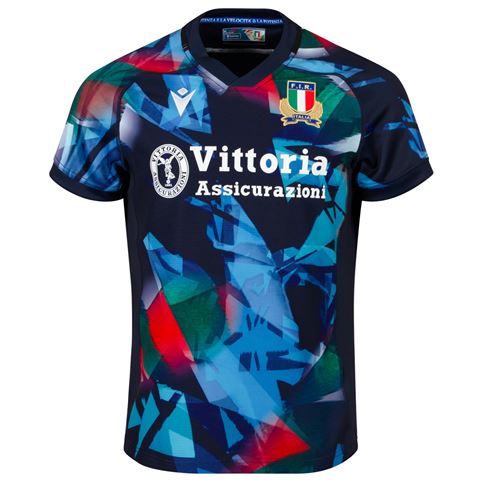Italy Mens Training Rugby Shirt 26/27 Blue Red & Green - Front View