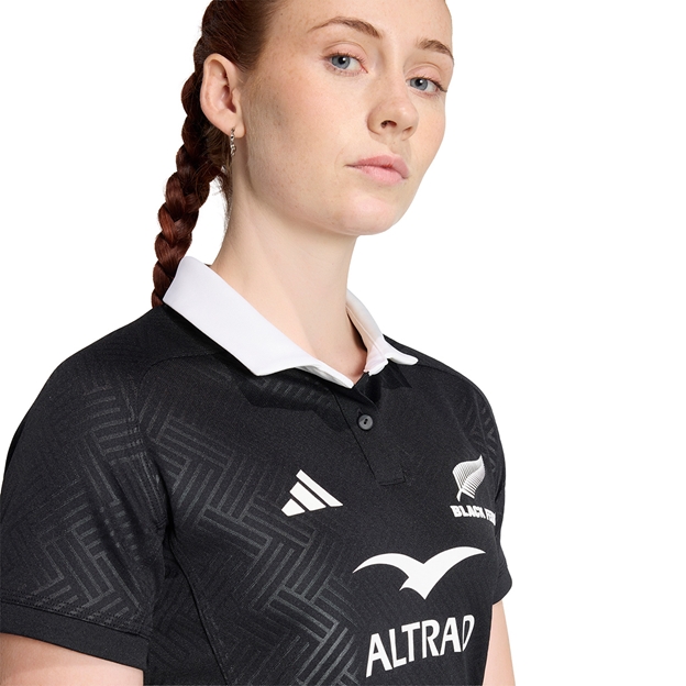 Black Ferns Womens Home Rugby Shirt 26/27 All Black - Model Front Close-up View