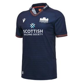 Edinburgh Mens Home Rugby Shirt 26/27 Navy/Orange/White - Front View