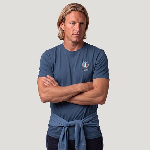 Italy 1929 Mens Cotton T-Shirt Petrol Blue - Model View