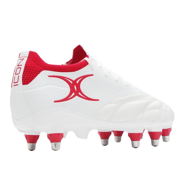 Gilbert Icon Players 8 Stud Soft Ground Rugby Boots White/Red - Back
