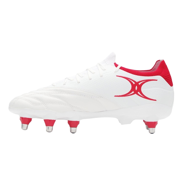Gilbert Icon Players 8 Stud Soft Ground Rugby Boots White/Red - Instep