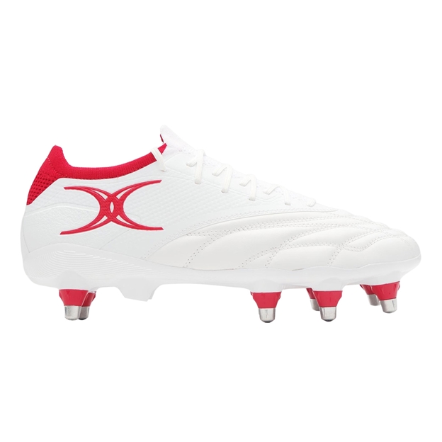 Gilbert Icon Players 8 Stud Soft Ground Rugby Boots White/Red - Outstep