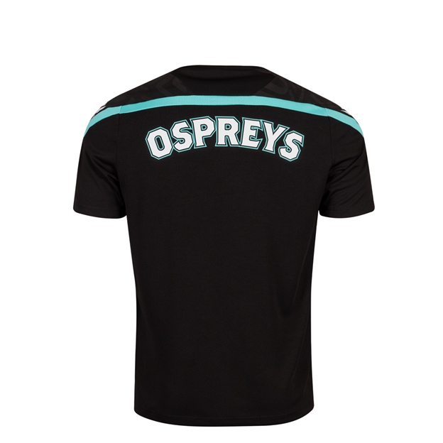 Ospreys Kids Training T-Shirt 26/27 Black and Teal - Back View
