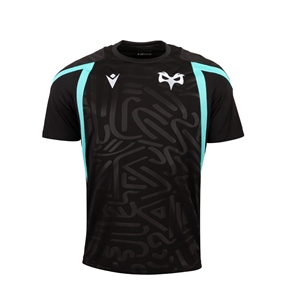 Ospreys Kids Training T-Shirt 26/27 Black and Teal - Front View