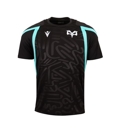 Ospreys Kids Training T-Shirt 26/27 Black and Teal - Front View
