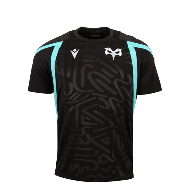 Ospreys Kids Training T-Shirt 26/27 Black and Teal - Front View