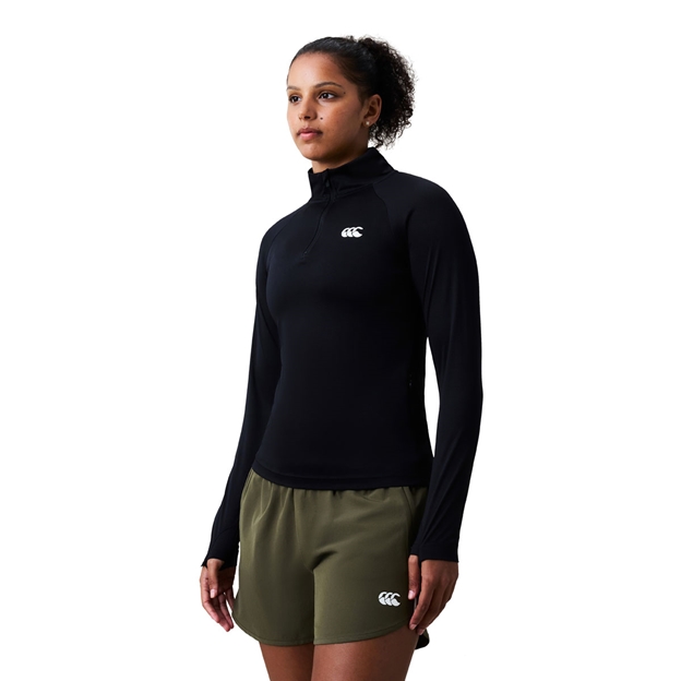 Canterbury Womens Tempo+ Training Quarter Zip Top Black - Model Front View