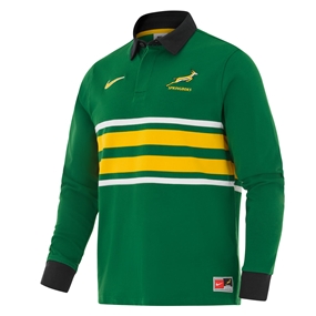 South Africa Springboks Mens Heritage Home Rugby Shirt Long Sleeve Gorge Green - Front View