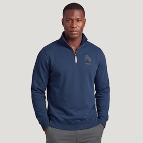 Namibia 1916 Adults Half Zip Cotton Sweatshirt Petrol Blue - Model Front View
