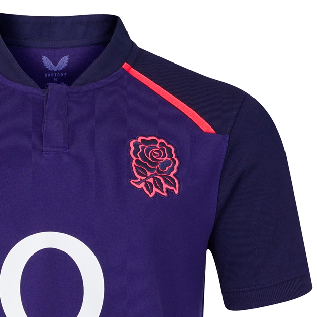 England Mens Away Classic Rugby Shirt 26/27 Maritime Blue - RFU Rose Close-up