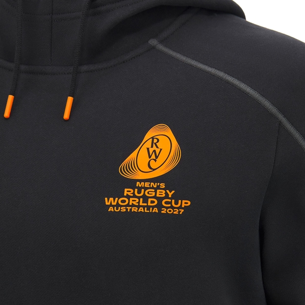Rugby World Cup 2027 Mens Athleisure Cotton Hoodie - Black/Orange - Badge