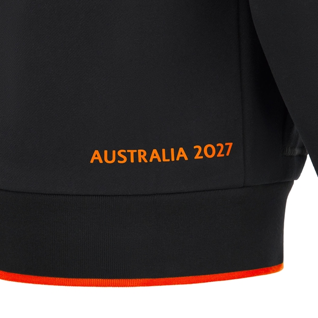 Rugby World Cup 2027 Mens Athleisure Cotton Hoodie - Black/Orange - Hem