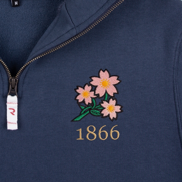 Japan 1866 Adults Half Zip Cotton Sweatshirt Petrol Blue - Badge Close-up