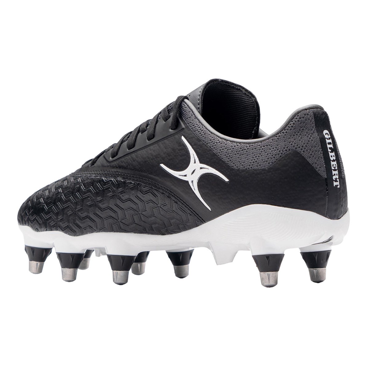 Gilbert Adults Icon Vapour 8 Stud Soft Ground Rugby Boots Black/Grey - Front View