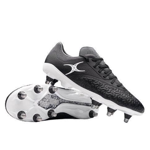Gilbert Adults Icon Vapour 8 Stud Soft Ground Rugby Boots Black/Grey - Front View