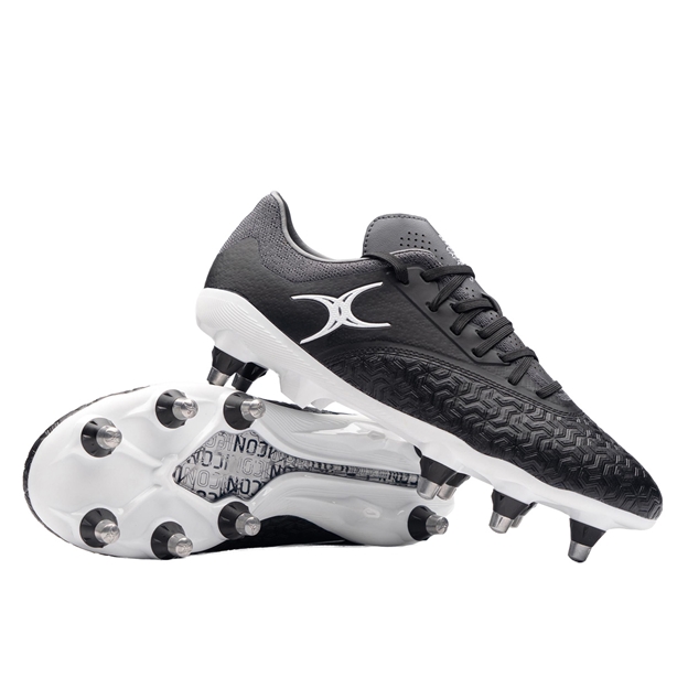 Gilbert Adults Icon Vapour 8 Stud Soft Ground Rugby Boots Black/Grey - Front View