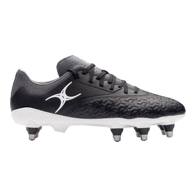 Gilbert Adults Icon Vapour 8 Stud Soft Ground Rugby Boots Black/Grey - Outstep View