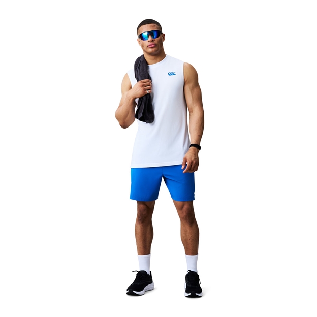 Canterbury Mens Tempo+ Training Vest White and Blue - Model Full View