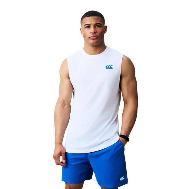Canterbury Mens Tempo+ Training Vest White and Blue - Model Front View