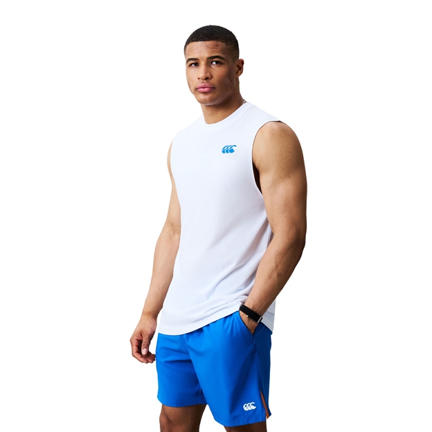 Canterbury Mens Tempo+ Training Vest White and Blue - Model Side View