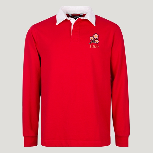 Japan 1866 Adults Heritage Cotton Rugby Shirt Red - Front View