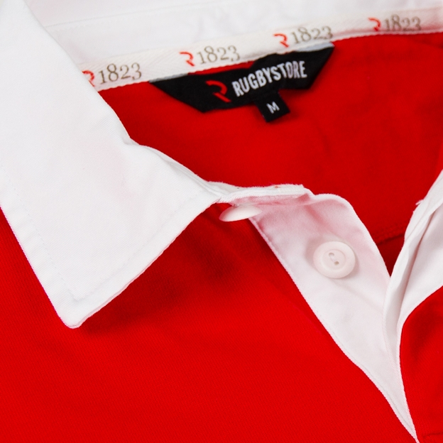Japan 1866 Adults Heritage Cotton Rugby Shirt Red - Collar Close-up