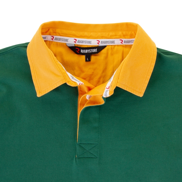 Rugby 1823 Mens Rugby Shirt Long Sleeve Bottle Green - Collar Close-up