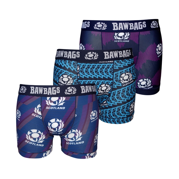 Bawbags Mens Scotland Rugby Front Row Cool De Sacs Boxer Shorts Navy 3 Pack - Front
