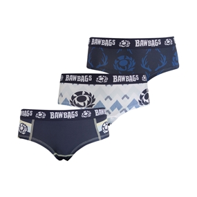 Bawbags Womens Cool De Sacs Scotland Rugby Murrayfield 3-Pack Technical Underwear White - Front View