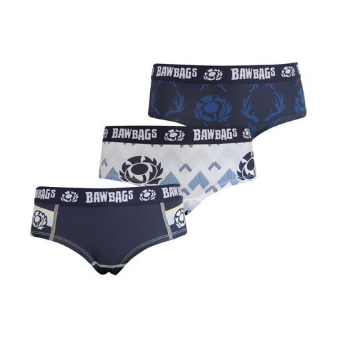 Bawbags Womens Cool De Sacs Scotland Rugby Murrayfield 3-Pack Technical Underwear White - Front View