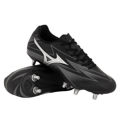 Mizuno Adults Waitangi Club Soft Ground Rugby Boots Bright Black - Front View