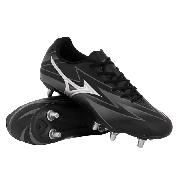 Mizuno Adults Waitangi Club Soft Ground Rugby Boots Bright Black - Front View