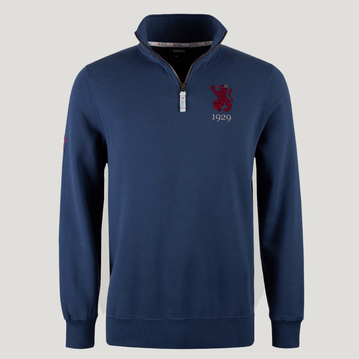 Spain 1959 Adults Half Zip Cotton Sweatshirt Petrol Blue - Model Front View