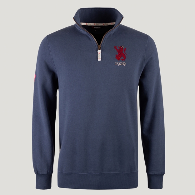 Spain 1959 Adults Half Zip Cotton Sweatshirt Petrol Blue - Front View