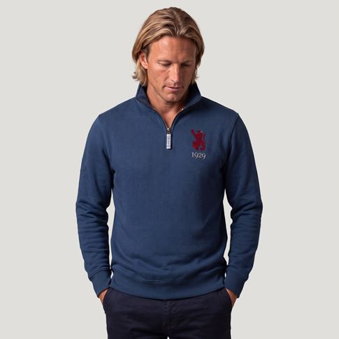 Spain 1959 Adults Half Zip Cotton Sweatshirt Petrol Blue - Model Front View