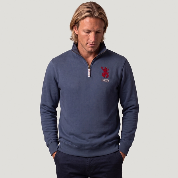 Spain 1959 Adults Half Zip Cotton Sweatshirt Petrol Blue - Model Front View