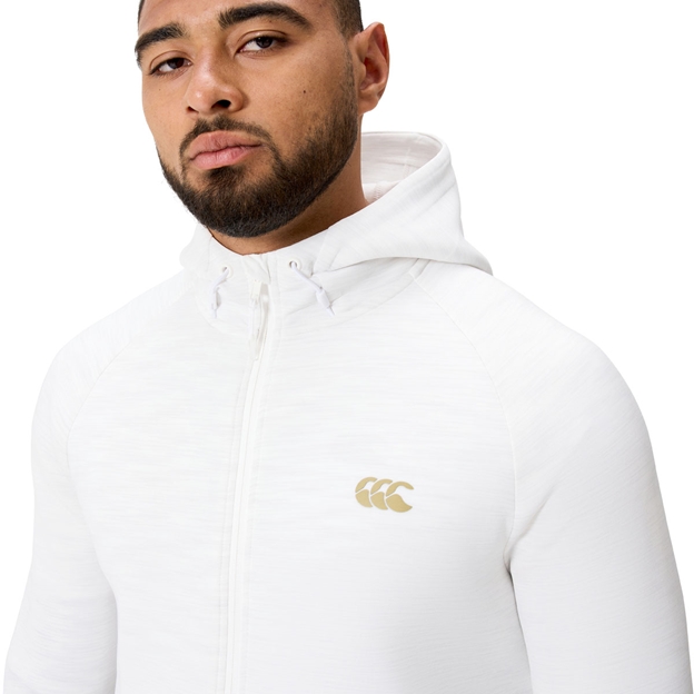 Canterbury Mens Everest Full Zip Hoodie Bright White Marl - Model Close-up