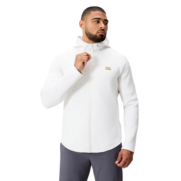 Canterbury Mens Everest Full Zip Hoodie Bright White Marl - Model Top View